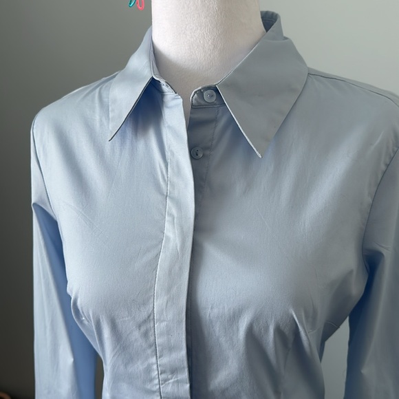 MANGO Fitted Cotton Shirt Sky Blue NWT - Picture 4 of 10